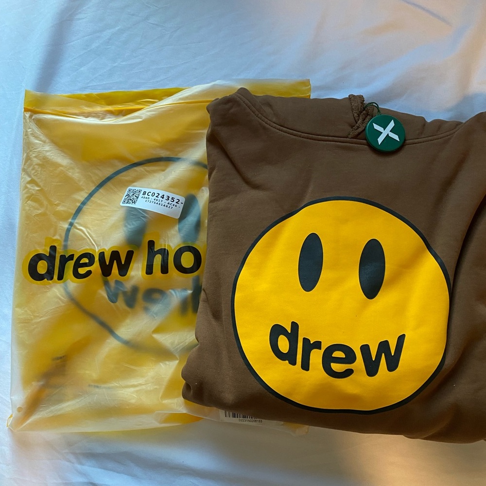 Drew House Brown Hoodie with Yellow Smiley